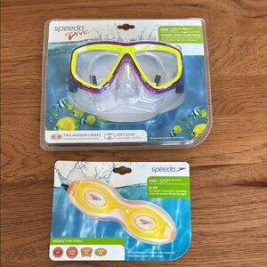 New! Speedo Kids Yellow and Purple Swimming Mask and Goggles - for ages 3-8